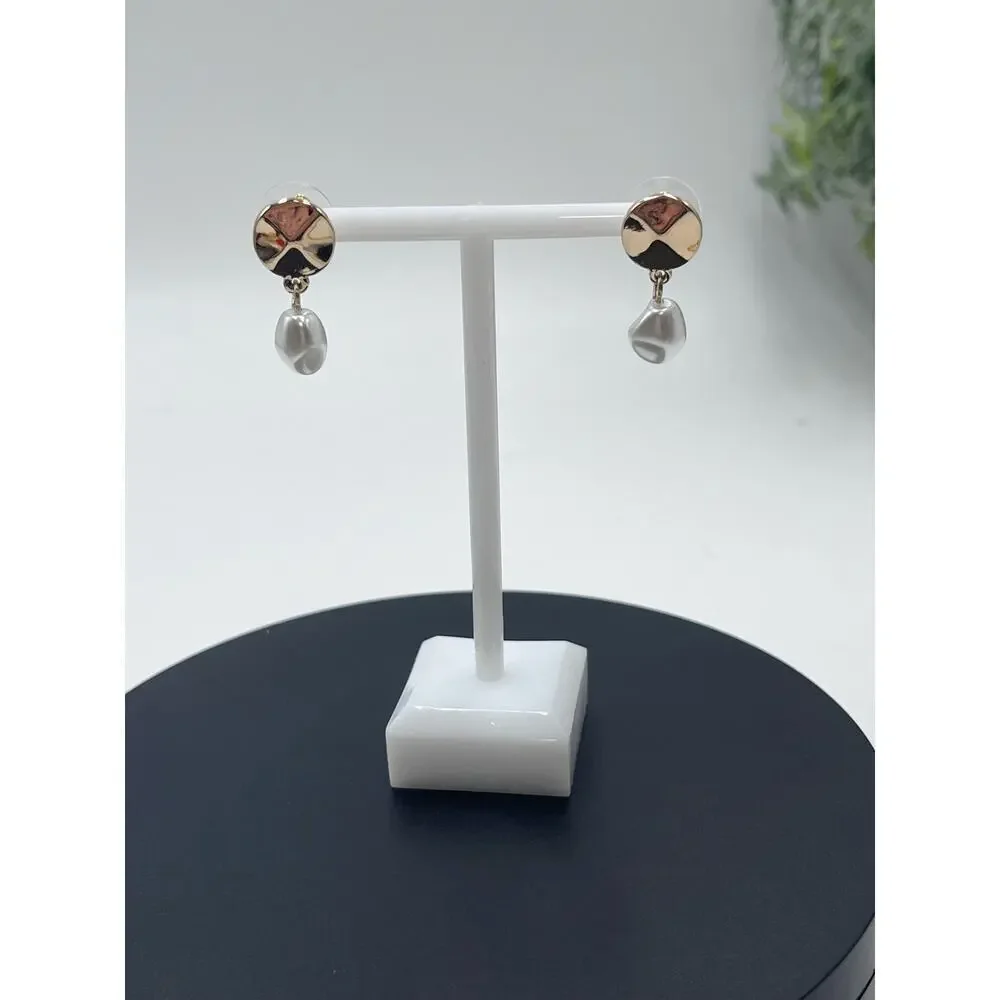 J. Crew White Faux Pearl Dangle Gold Tone Earrings‎